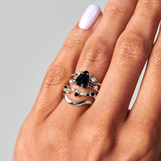 Flow Stardust Waves Rings - worn silver