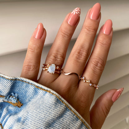 Moonstone Flow Stardust Waves Rings - rose gold vermeil on hand