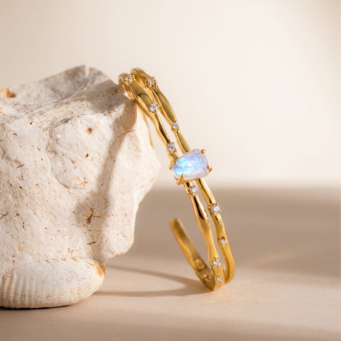 Moonstone Cuff - Flow - flat lay YG