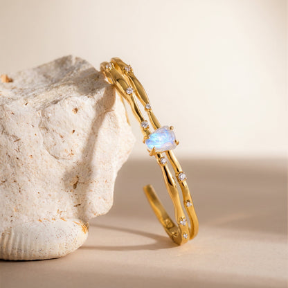 Moonstone Cuff - Flow - flat lay YG