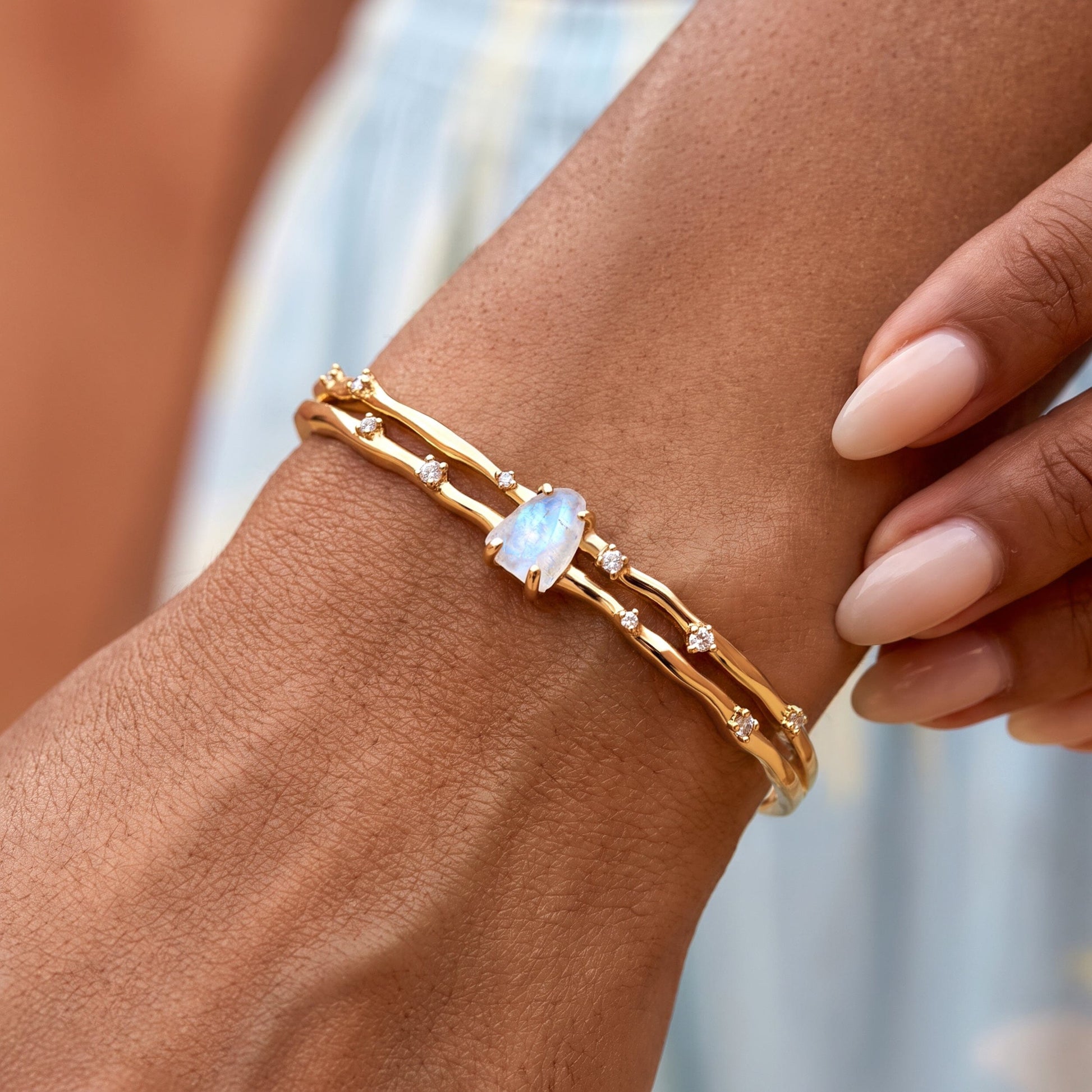 Moonstone Cuff - Flow - on wrist YG
