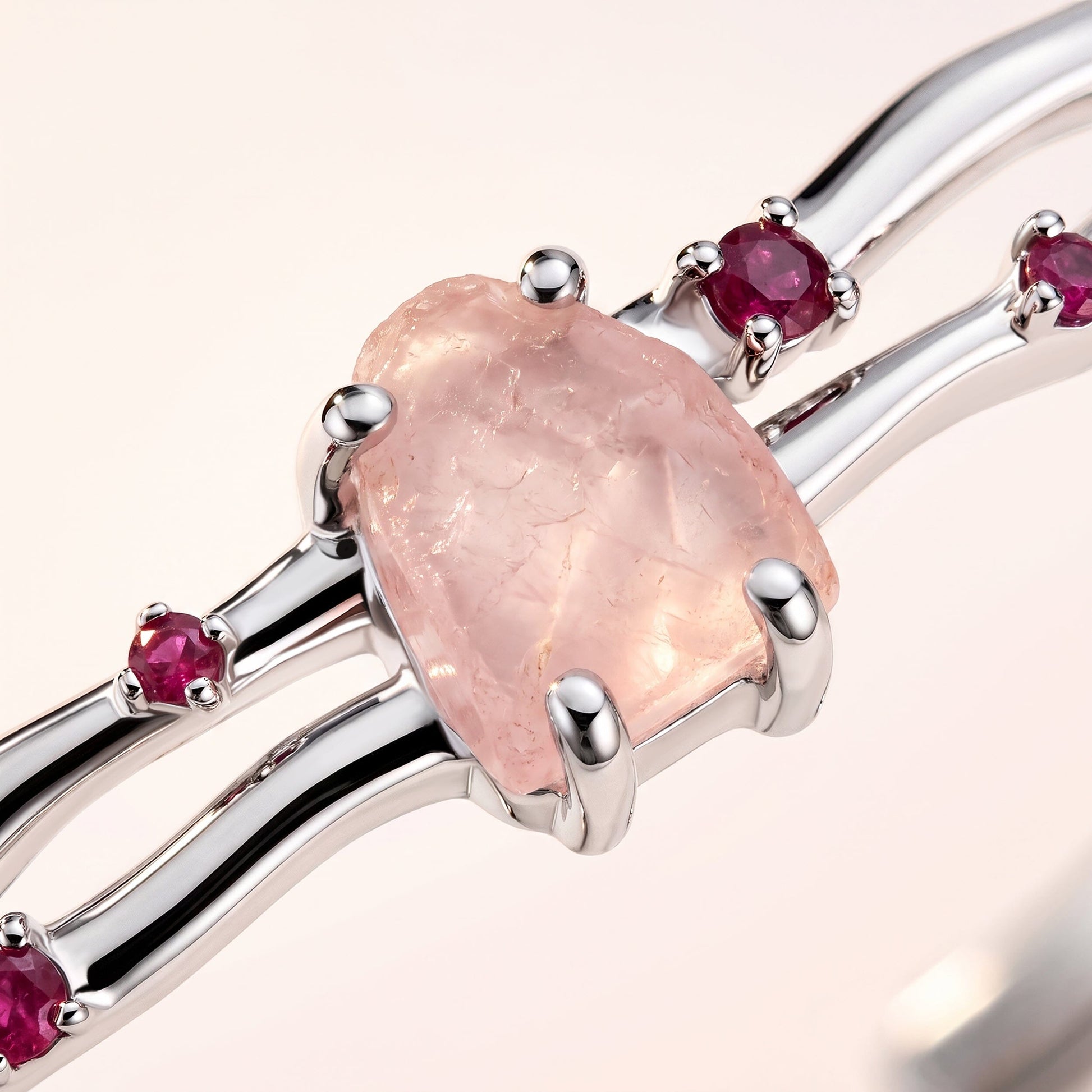 Rose Quartz Cuff - Flow - white rhodium detail