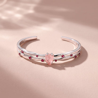 Rose Quartz Cuff - Flow - white rhodium flat lay
