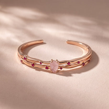 Rose Quartz Cuff - Flow - rose gold flat lay