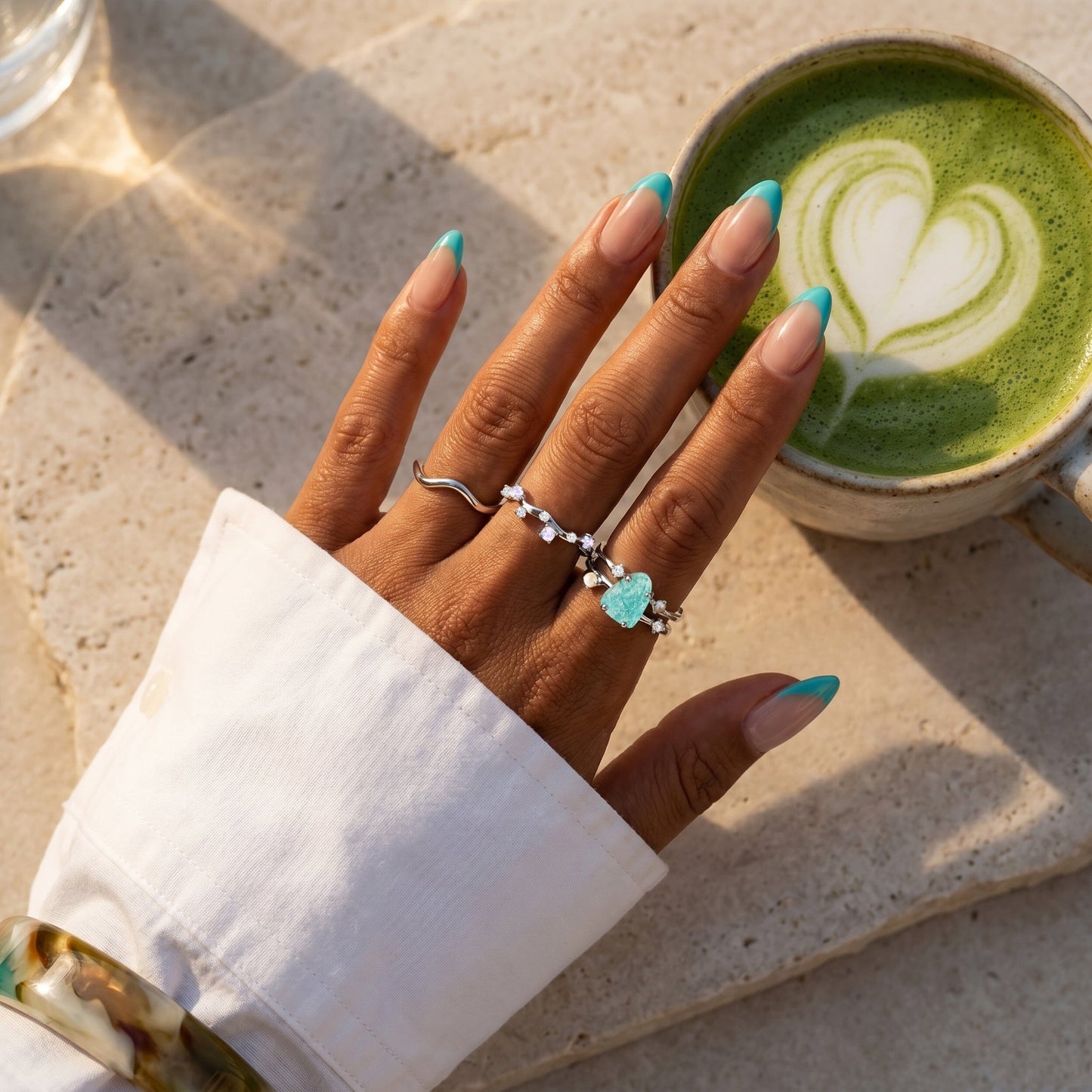 Amazonite Flow & Stardust & Waves Rings - macro 2 SIL