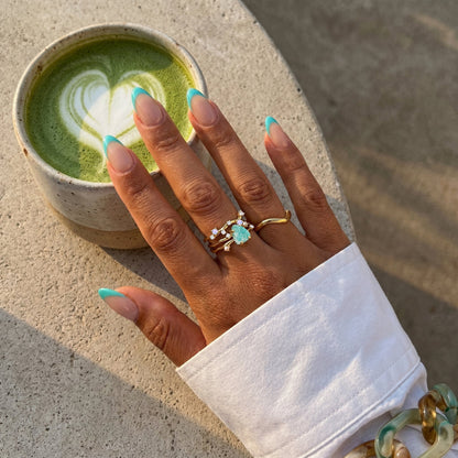 Amazonite Flow & Stardust & Waves Rings - macro 2 YG