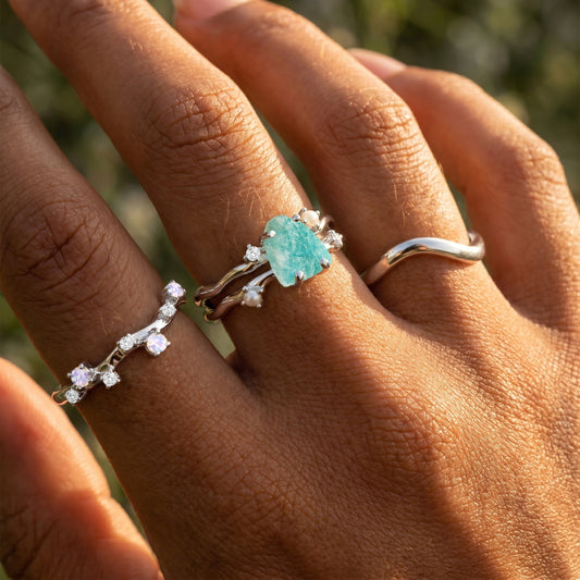 Amazonite Flow & Stardust & Waves Rings - on hand SIL