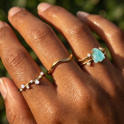 Amazonite Flow & Stardust & Waves Rings - on hand YG