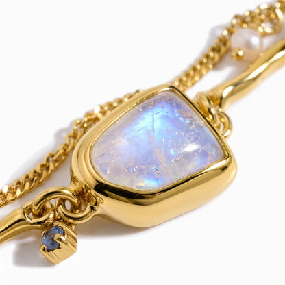 Moonstone Pearl Bracelet - Heirloom - yellow gold vermeil close-up