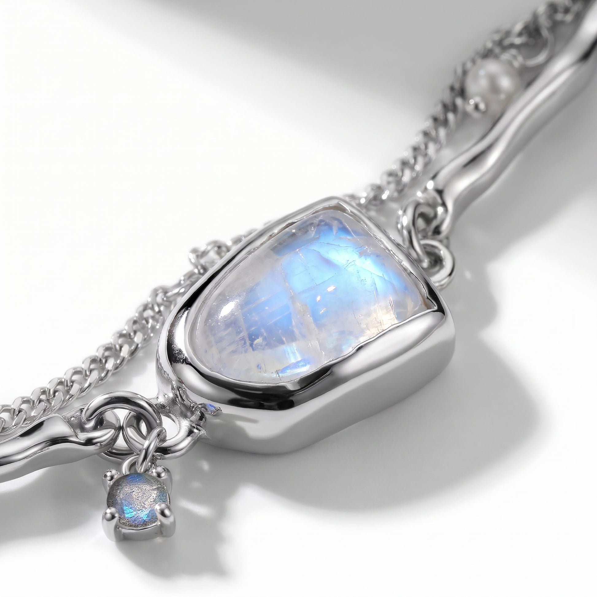 Moonstone Pearl Bracelet - Heirloom - sterling silver close-up