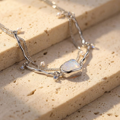 Moonstone Pearl Bracelet - Heirloom - sterling silver flatlay