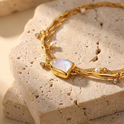 Moonstone Pearl Bracelet - Heirloom - yellow gold vermeil flatlay