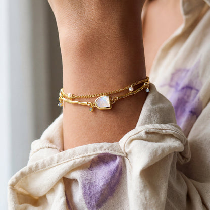 Moonstone Pearl Bracelet - Heirloom - yellow gold vermeil on wrist