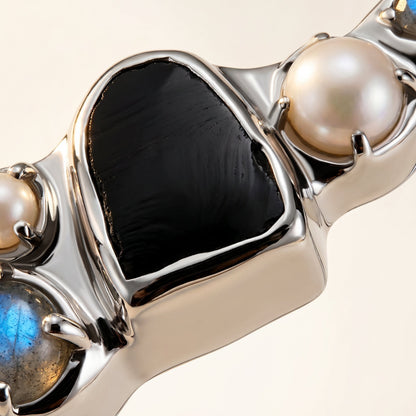 Black Obsidian Pearl Cuff - Heirloom silver lifestyle
