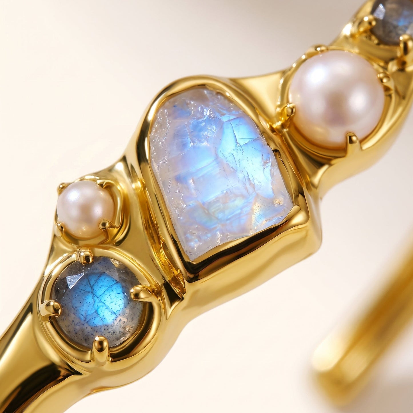 Moonstone Pearl Cuff - Heirloom - closeup YG