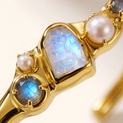 Moonstone Pearl Cuff - Heirloom - closeup YG
