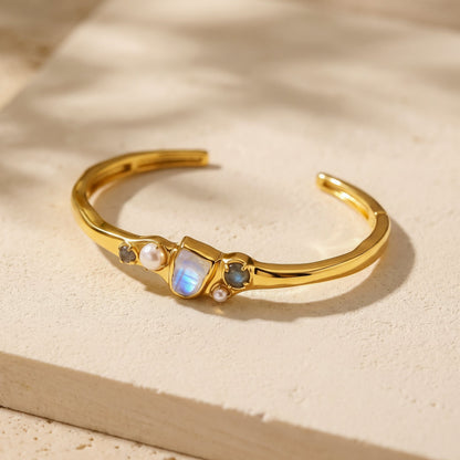 Moonstone Pearl Cuff - Heirloom - flat lay YG