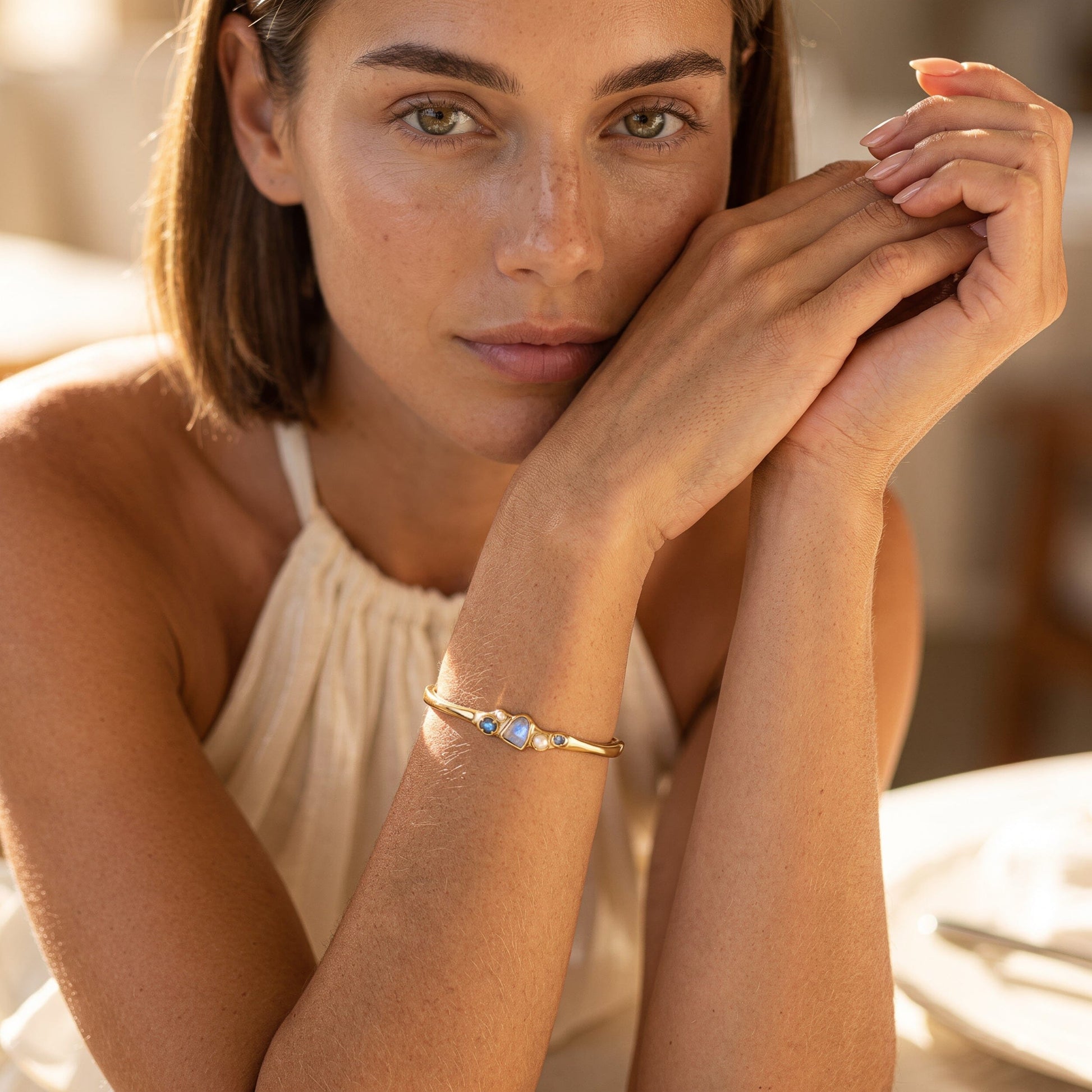 Moonstone Pearl Cuff - Heirloom - macro YG