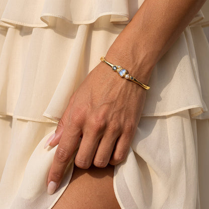 Moonstone Pearl Cuff - Heirloom - on wrist YG