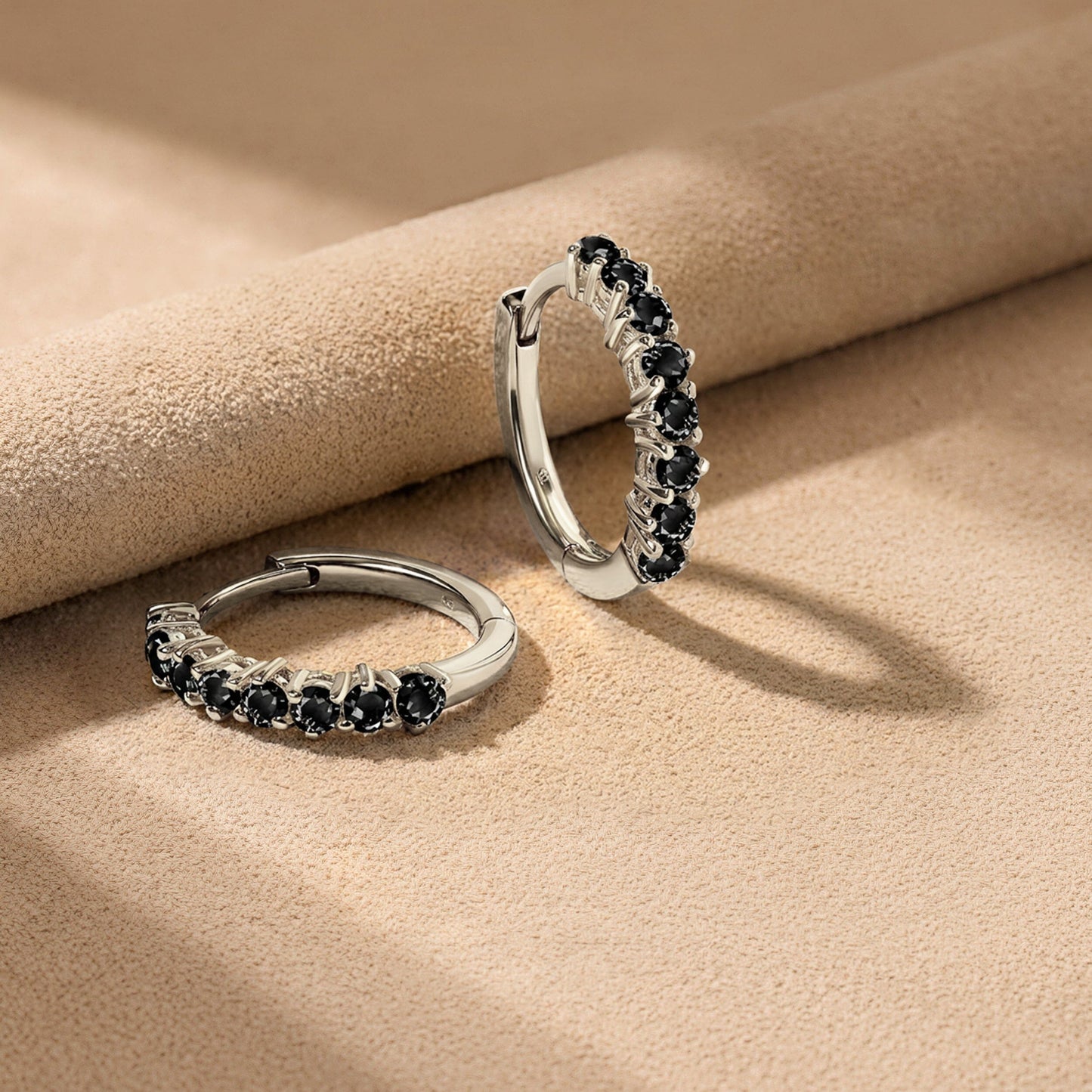 Black Onyx Earrings - Queen Bonny Hoops flat lay