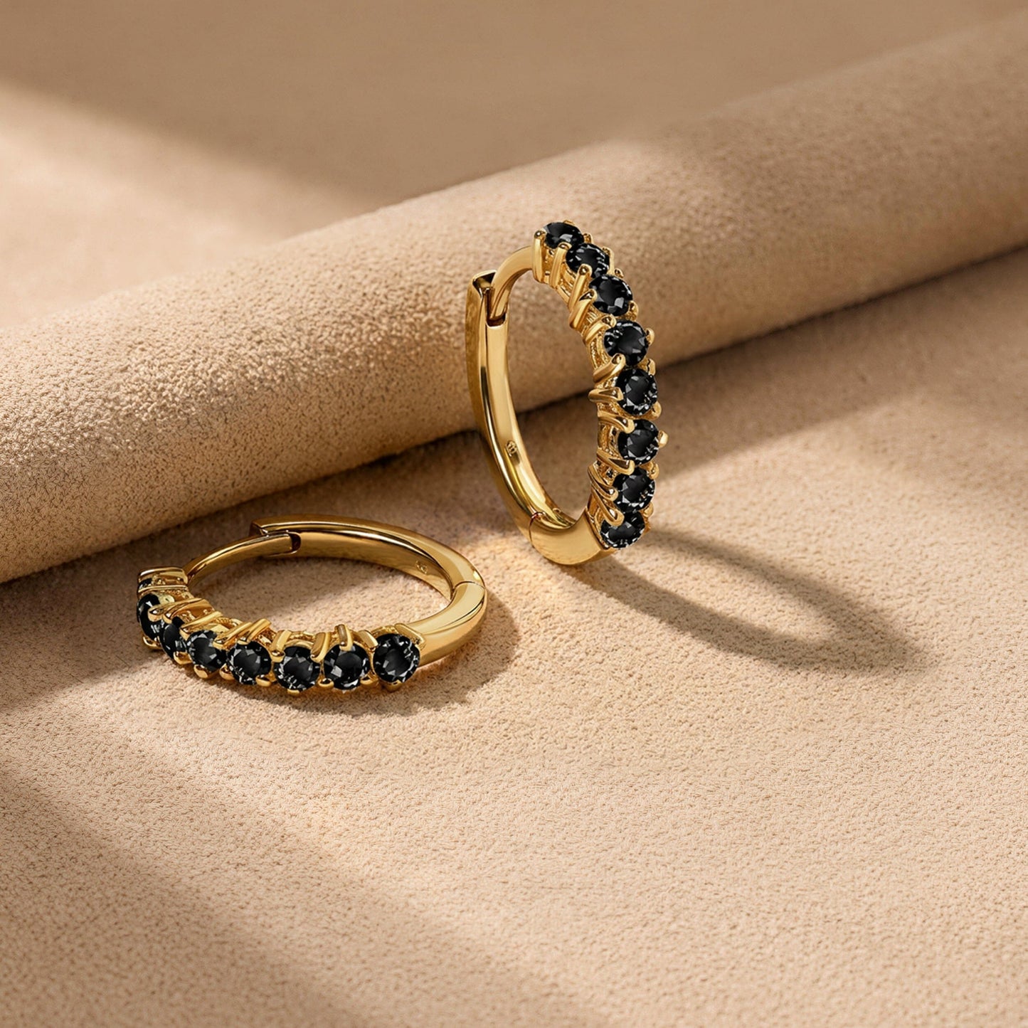 Black Onyx Earrings - Queen Bonny Hoops flat lay