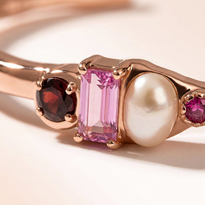 Rhodolite Garnet Pearl Cuff - Treasure - rose gold worn