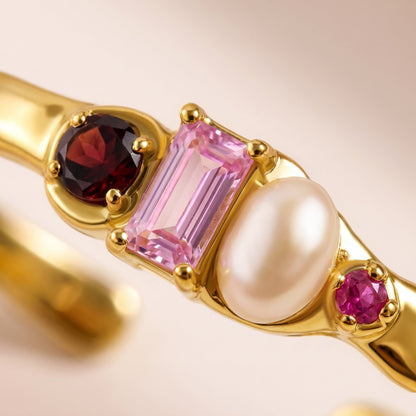 Rhodolite Garnet Pearl Cuff - Treasure - yellow gold worn