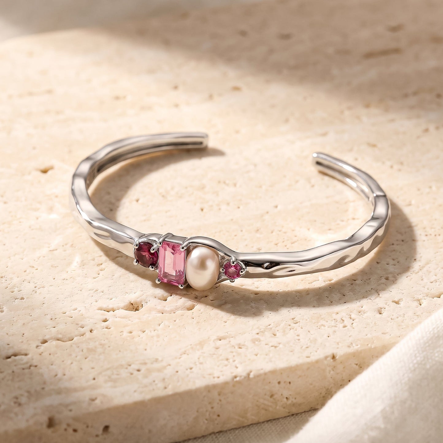 Rhodolite Garnet Pearl Cuff - Treasure - white rhodium flat lay