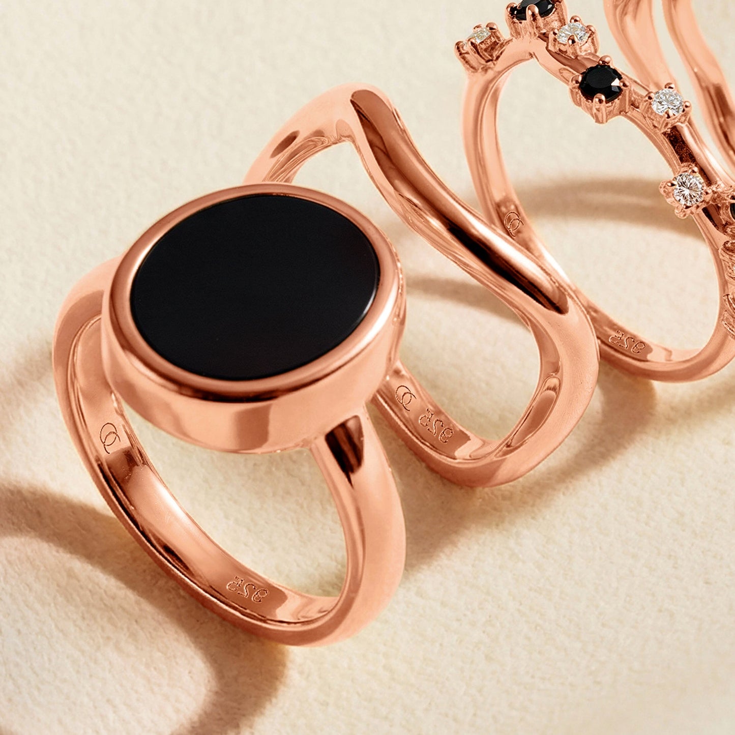 Black Onyx Ring Enfolded rose gold flatlay
