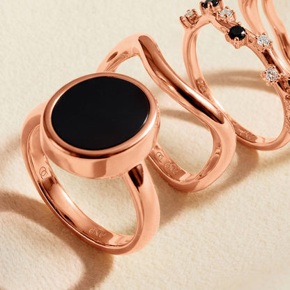 Black Onyx Ring Enfolded rose gold flatlay