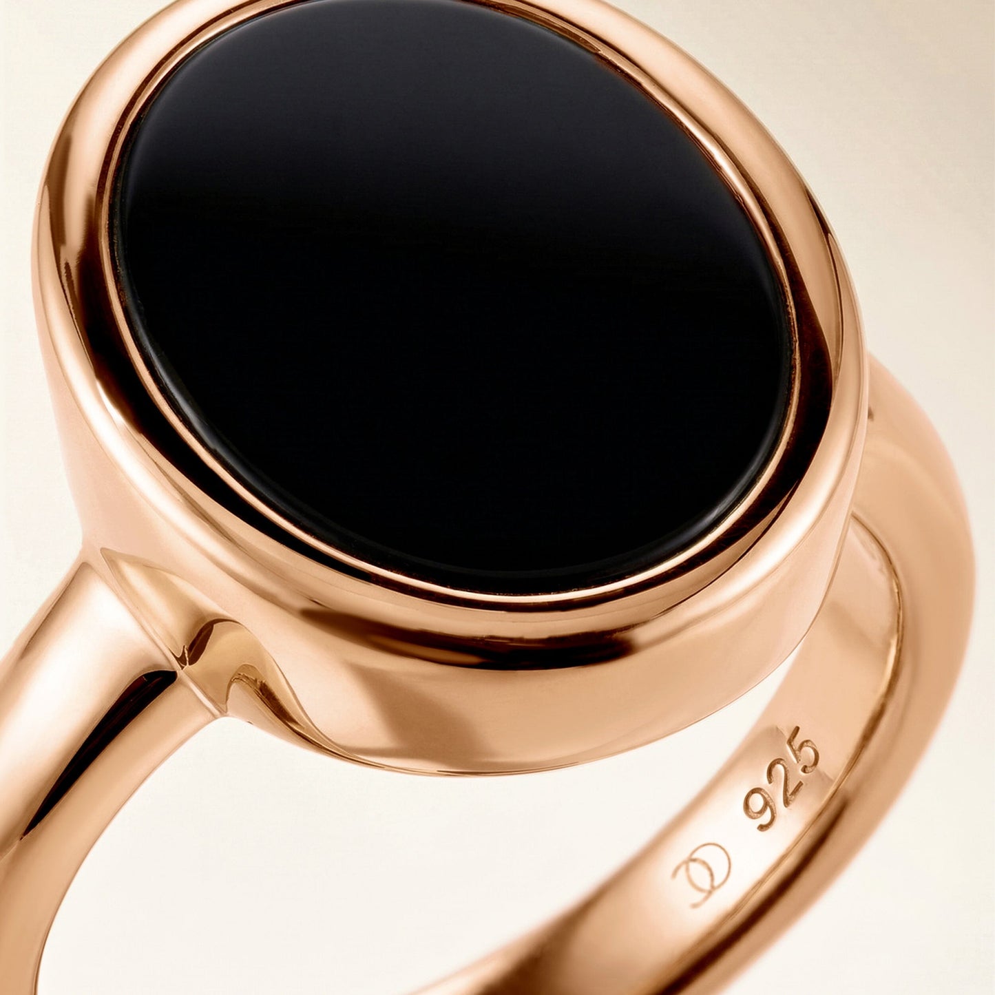 Black Onyx Ring Enfolded rose gold macro detail