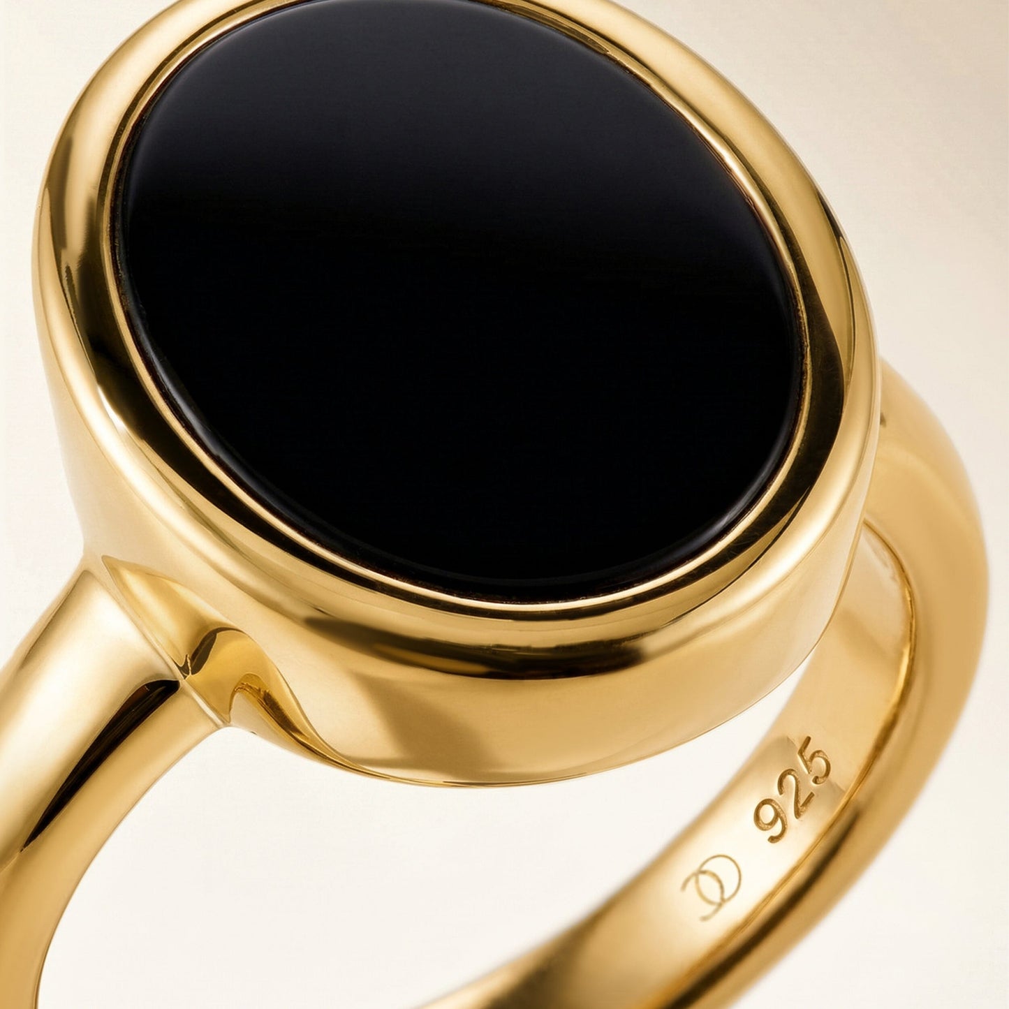 Black Onyx Ring Enfolded yellow gold macro detail