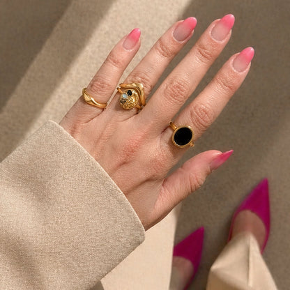 Black Onyx Ring Enfolded stacked with other rings