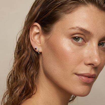Rose Quartz & Garnet Earrings - Floating Hearts - white rhodium detail