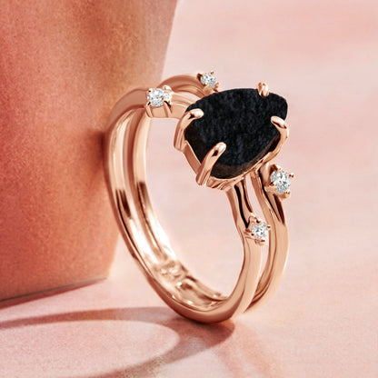 Black Obsidian Ring - Flow - rose gold close-up