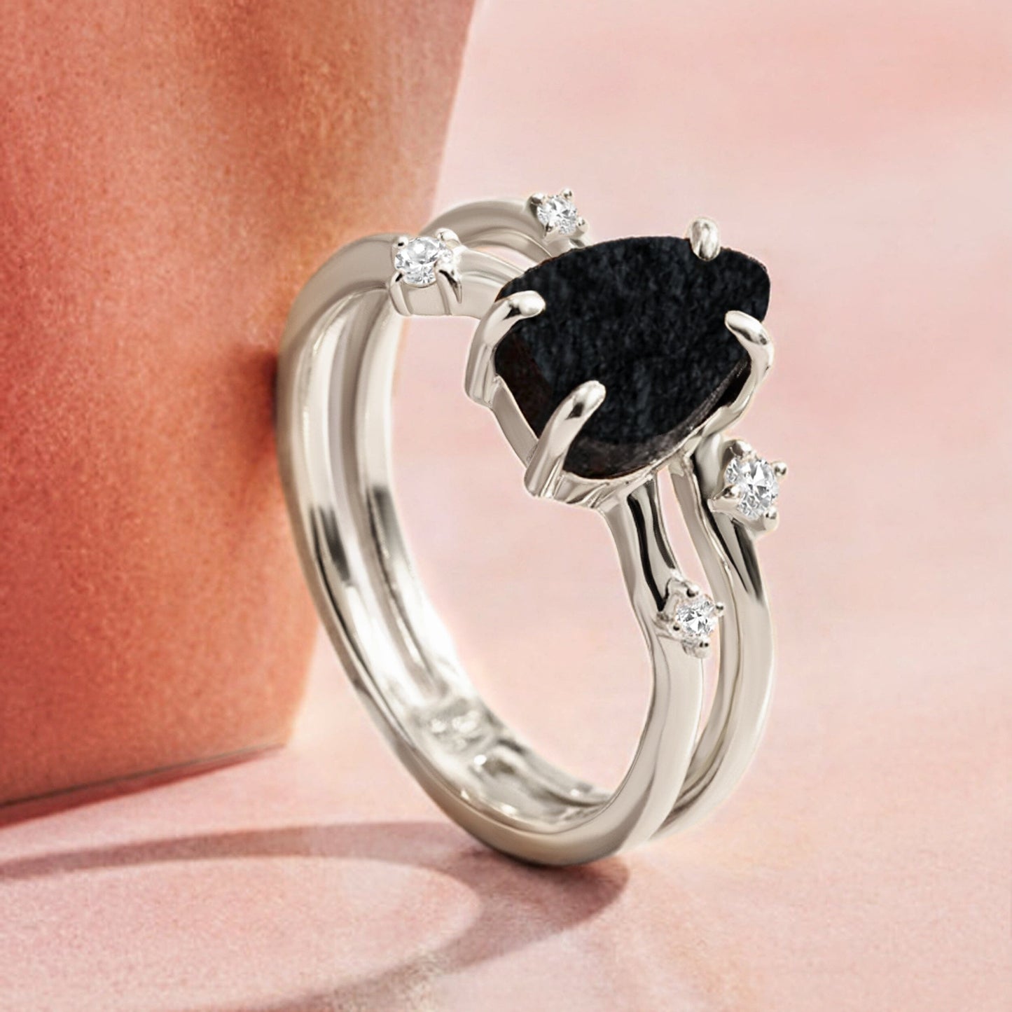 Black Obsidian Flow Stardust Infinite Rings silver detail