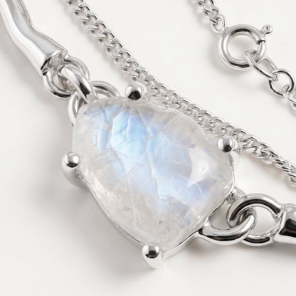 Moonstone Bracelet - Flow - sterling silver macro