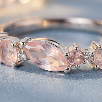 Rose Quartz White Zircon Ring - Grace, silver close up