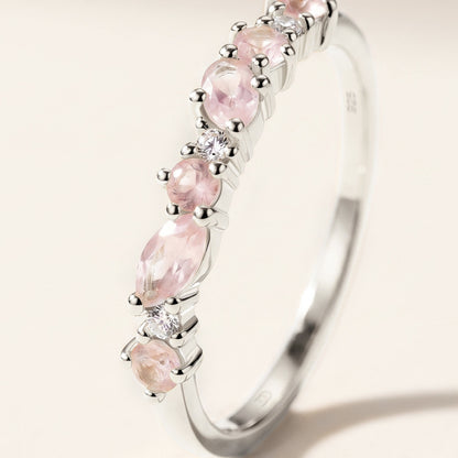 Rose Quartz White Zircon Ring - Grace, silver detail