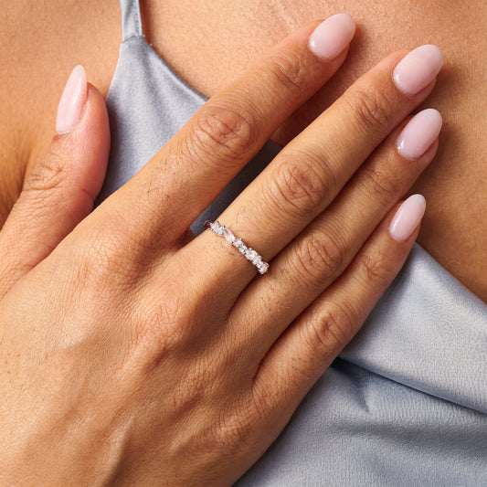 Rose Quartz White Zircon Ring - Grace, silver on hand