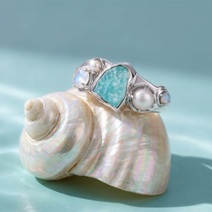 Amazonite Pearl Ring - Heirloom - detail 2 SIL