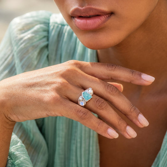 Amazonite Pearl Ring - Heirloom - detail SIL