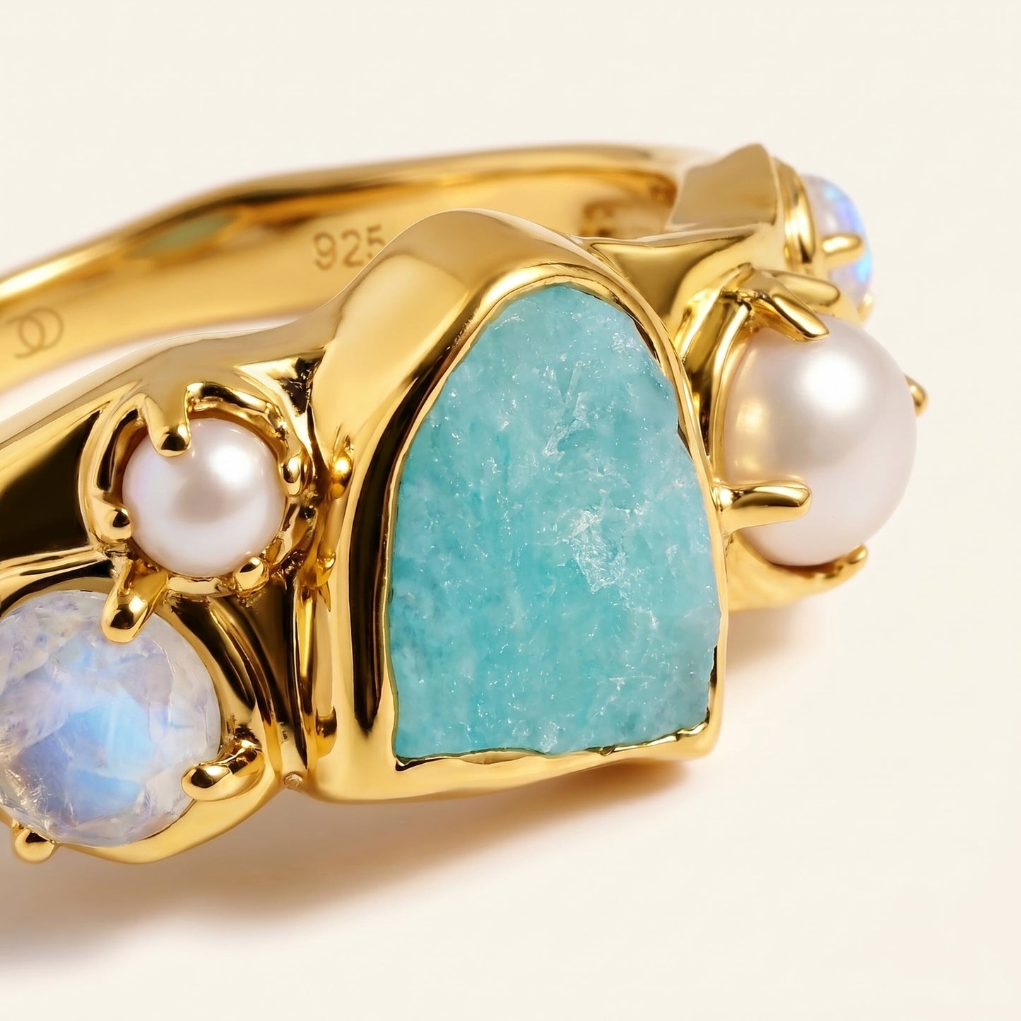 Amazonite Heirloom & Magma & Waves Rings - lifestyle YG