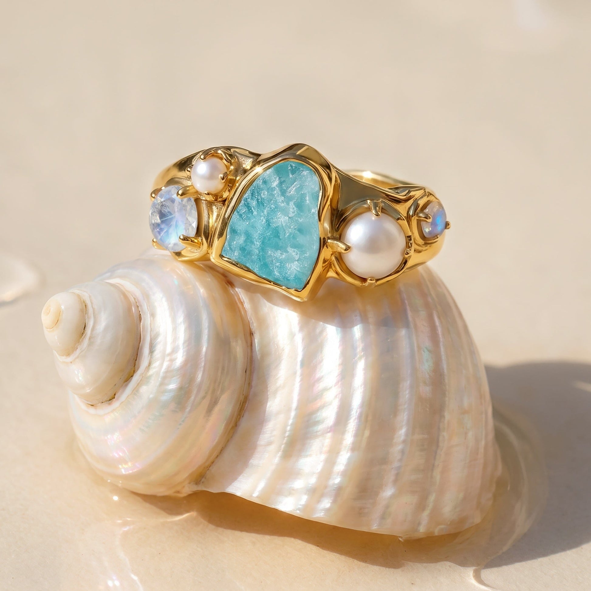 Amazonite Pearl Ring - Heirloom - on hand 2 YG