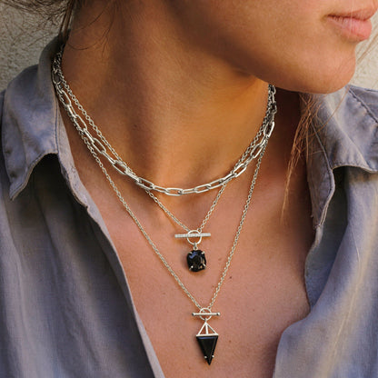 Heroine T-Lock Widelink Necklaces - silver closeup