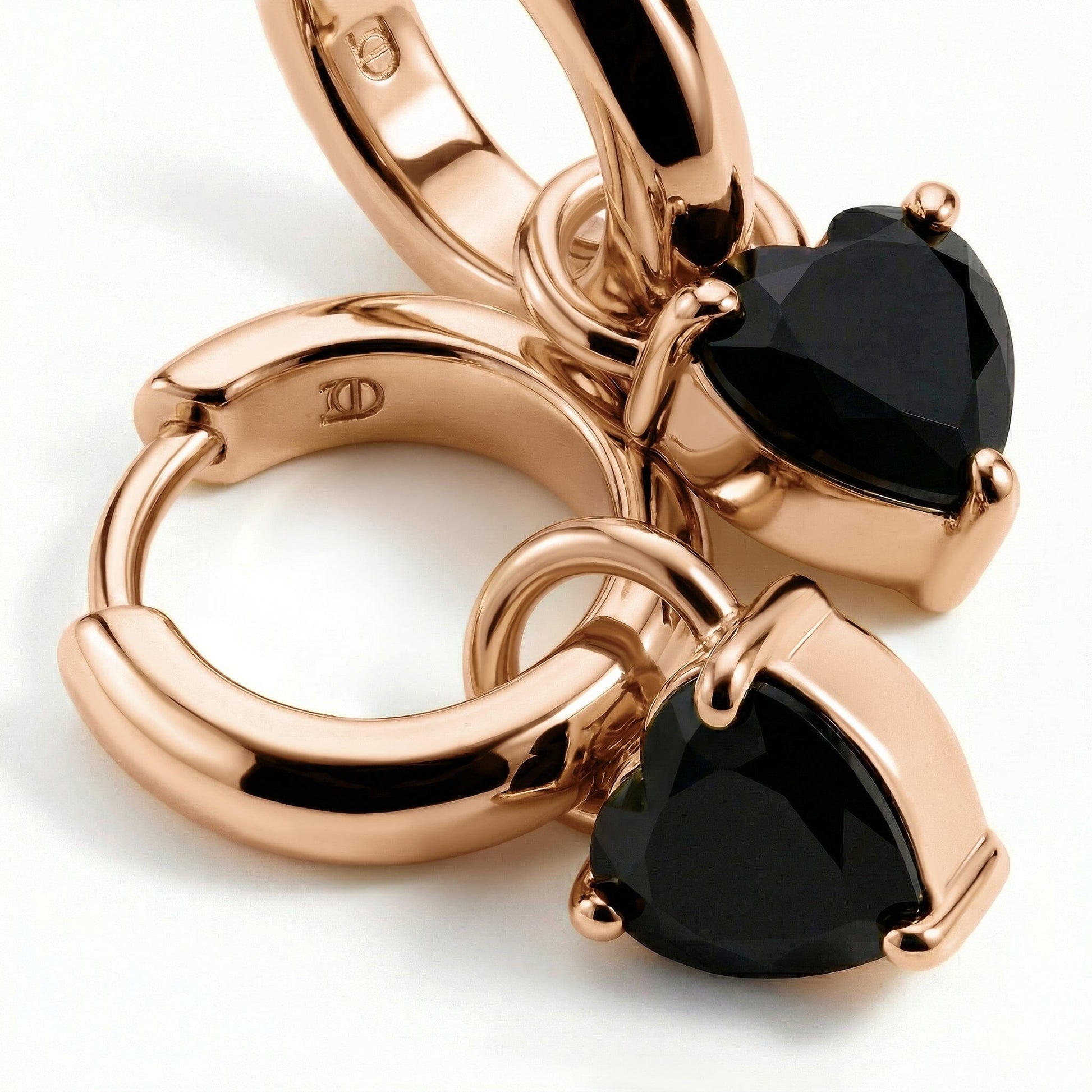 Black Obsidian Earrings - Love Hoops rose gold detail 2