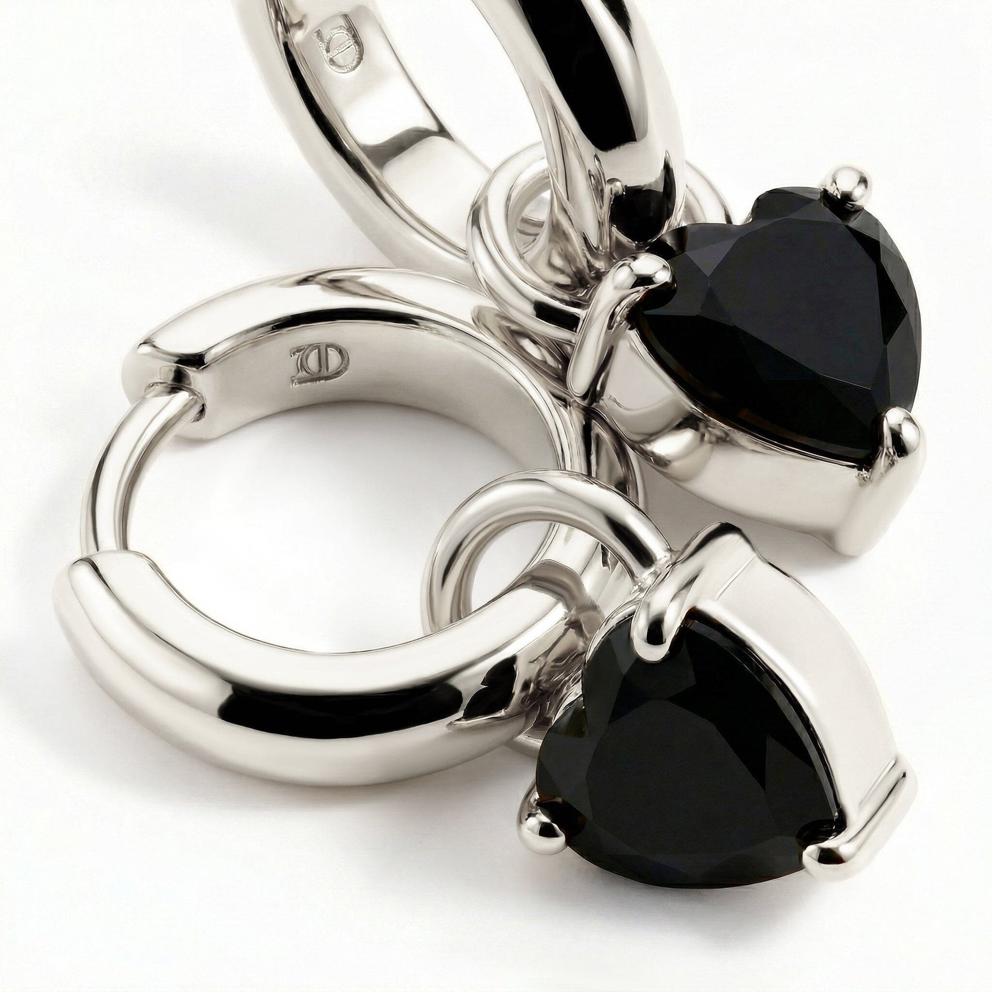 Black Obsidian Earrings - Love Hoops silver detail 3