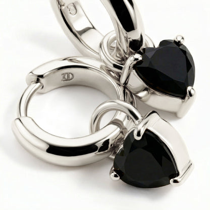 Black Obsidian Earrings - Love Hoops silver detail 3