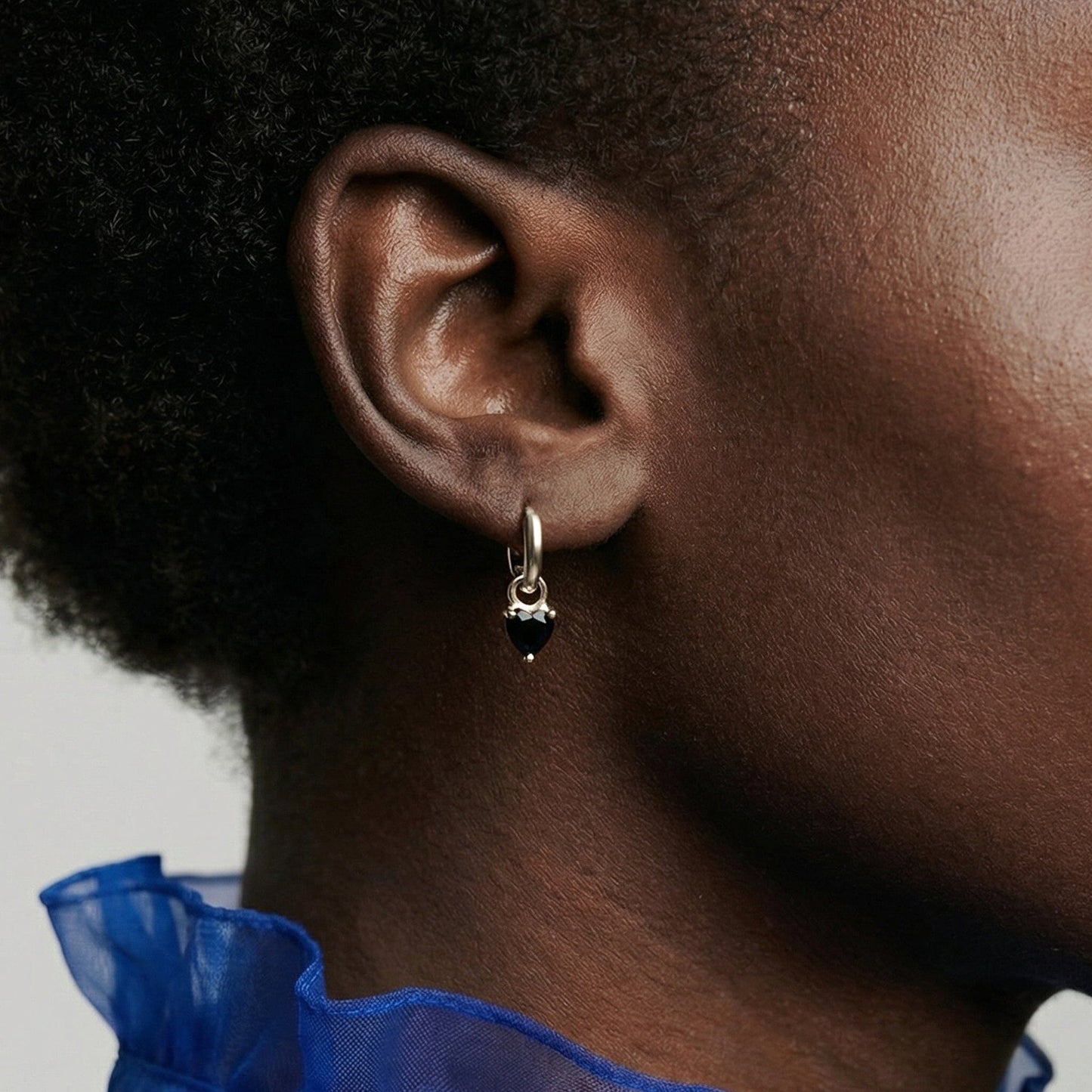 Black Obsidian Earrings - Love Hoops silver detail 2