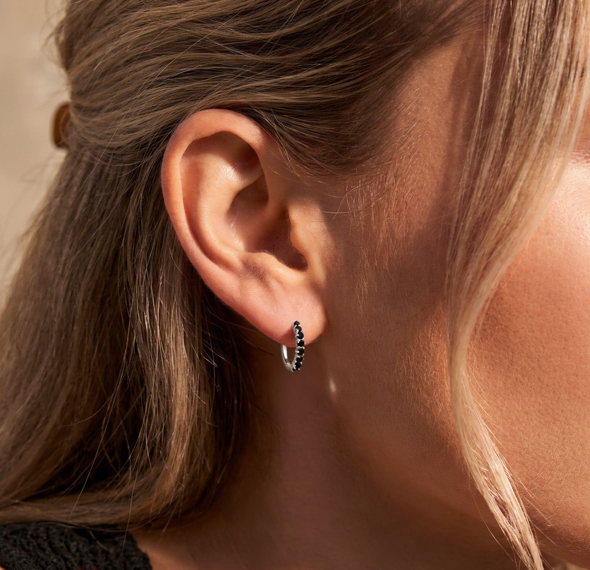 Black Onyx Earrings - Queen Bonny Hoops worn
